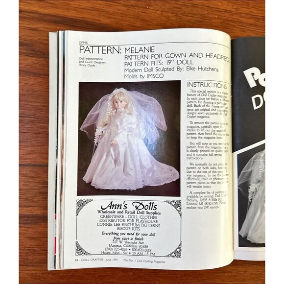 Doll Crafter Magazine Jun 1991 Wedding Gown Pattern and Headpiece Bridal - Picture 3 of 4
